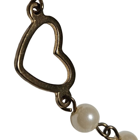 Adore Elegant Gold Tone Faux Pearl Heart Beaded Charm Bracelet Jewelry Women - Picture 3 of 5